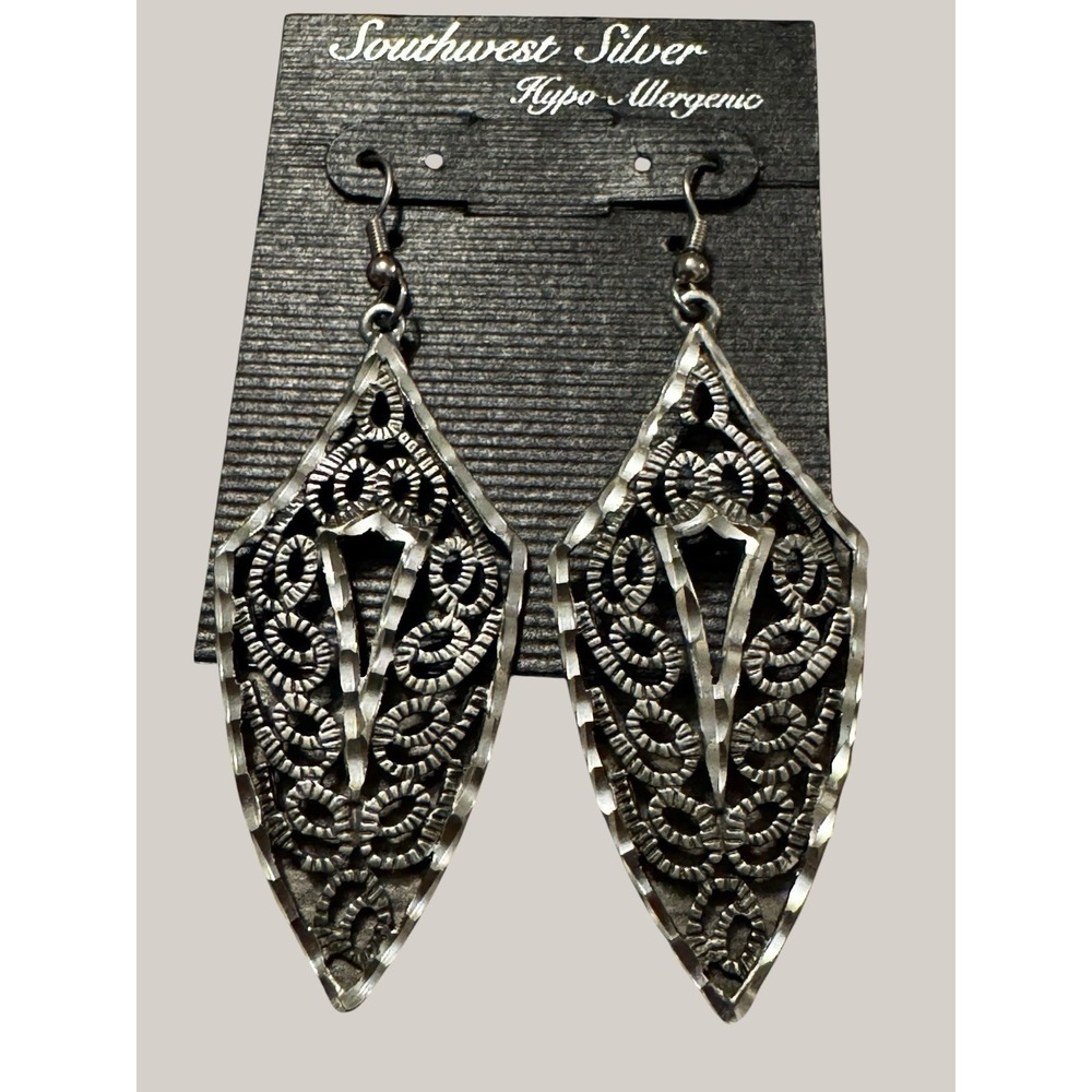 Southwest Silver Tone Dangle‎ Earrings Filigree Boho